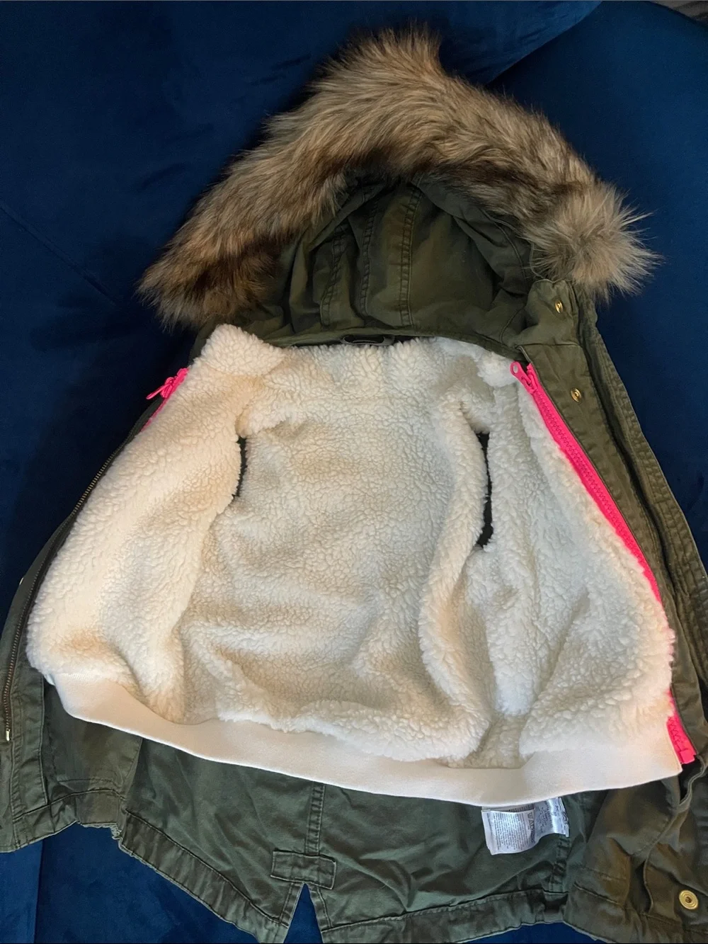 Gap Kids Olive Green Hooded 3 in 1 1 Parka with Faux Fur Trim
